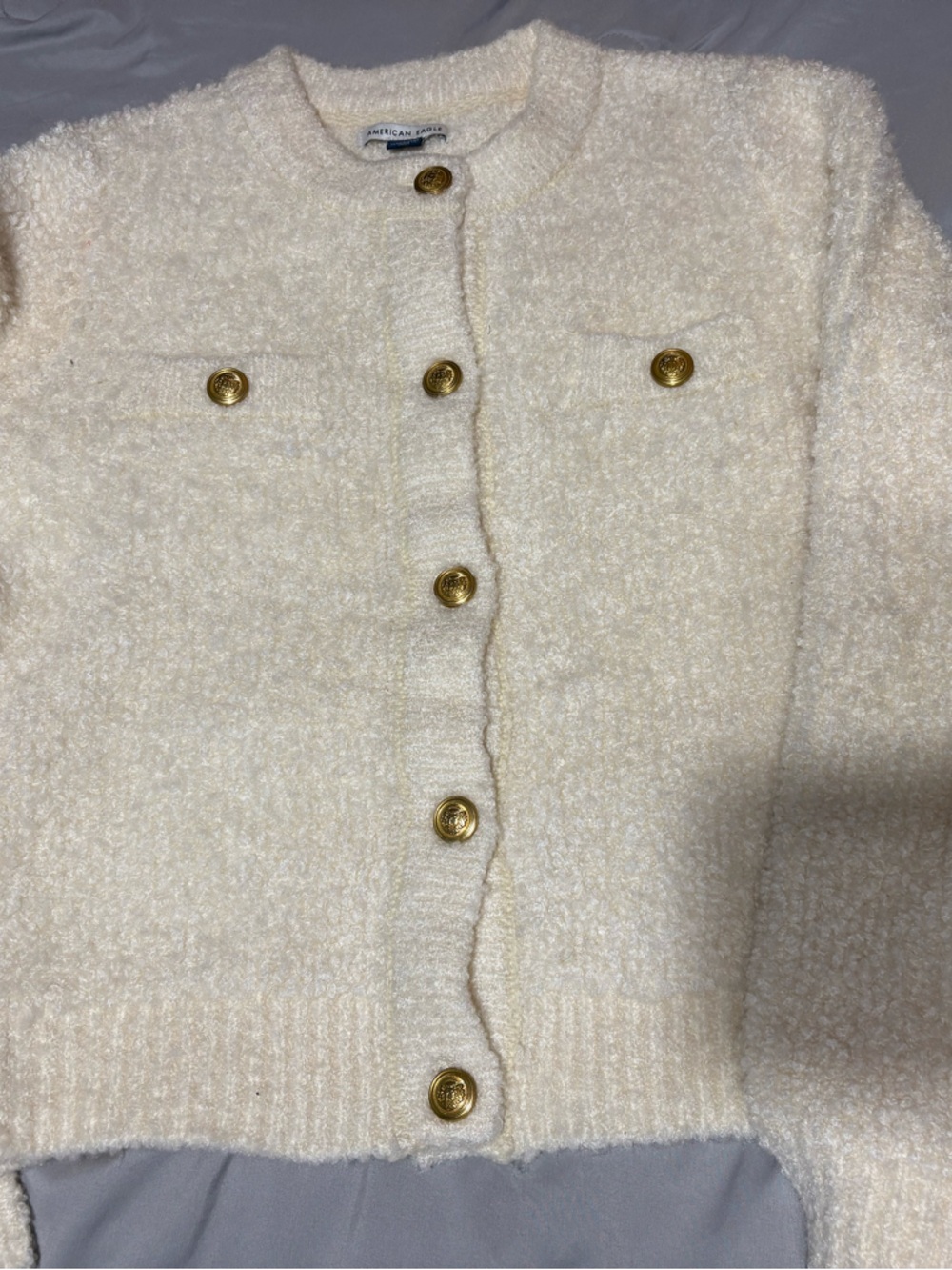 American Eagle Outfitters Cream Cardigan with Gold Buttons- size Medium